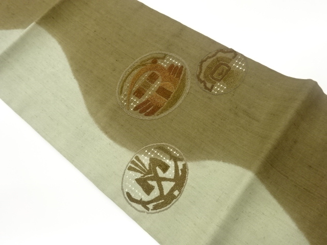 JAPANESE HIRAKI NAGOYA OBI / TSUMUGI / EMBROIDERY / ABSTRACT